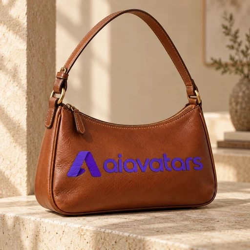 A brown purse with purple AIAvatars branding
