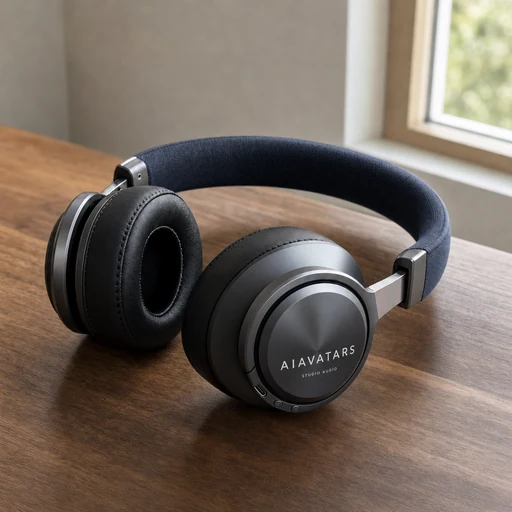 Over-ear headphones with AIAvatars branding